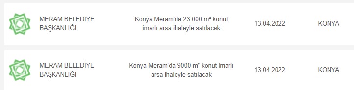 Konya Meram Belediyesi Konut İmarlı 23.000 m2 ve 9.000 m2 İki Dev Arsayı Satıyor