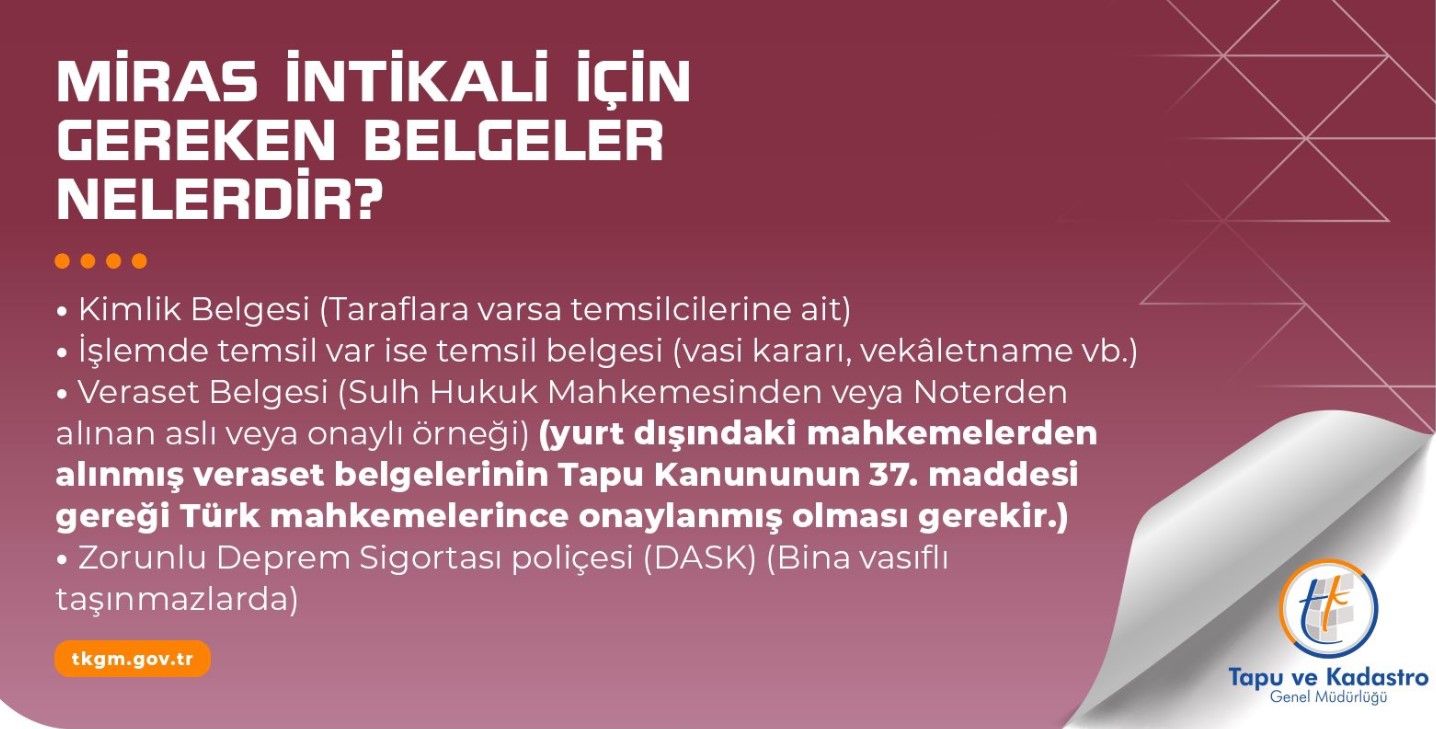 Tapu ve Kadastro Genel Müdürlüğü Açıkladı: Miras İntikali İçin Gerekli Belgeler Nelerdir?