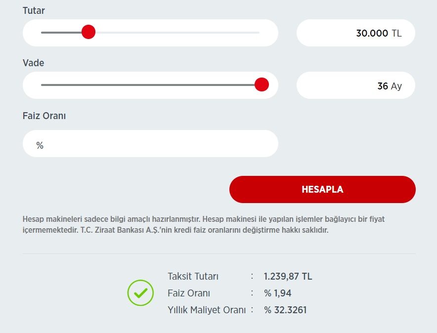 Ziraat Bankası, Vakıfbank, Halkbank 30 Bin TL İhtiyaç Kredisi Taksit Hesaplamaları