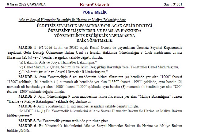 Son Dakika: Resmi Gazete İle Ücretsiz Seyahat Kartı Gelir Desteği 2022 İçin Zam Açıklandı!