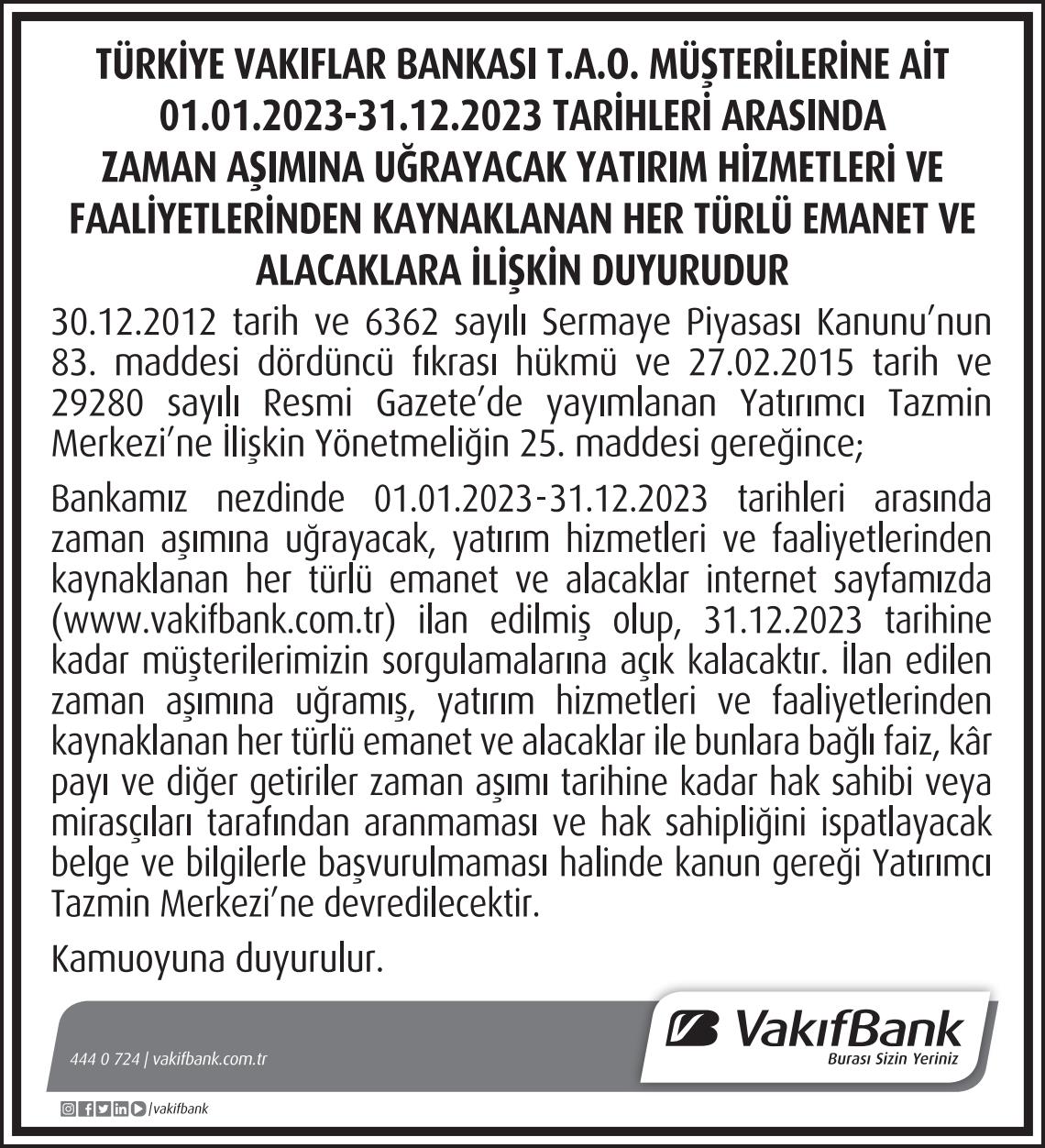 Annesi, Babası, Dedesi, Kendisi Vakıfbank Müşterisi Olanlar! Hesaplara İlişkin Uyarı Yapıldı