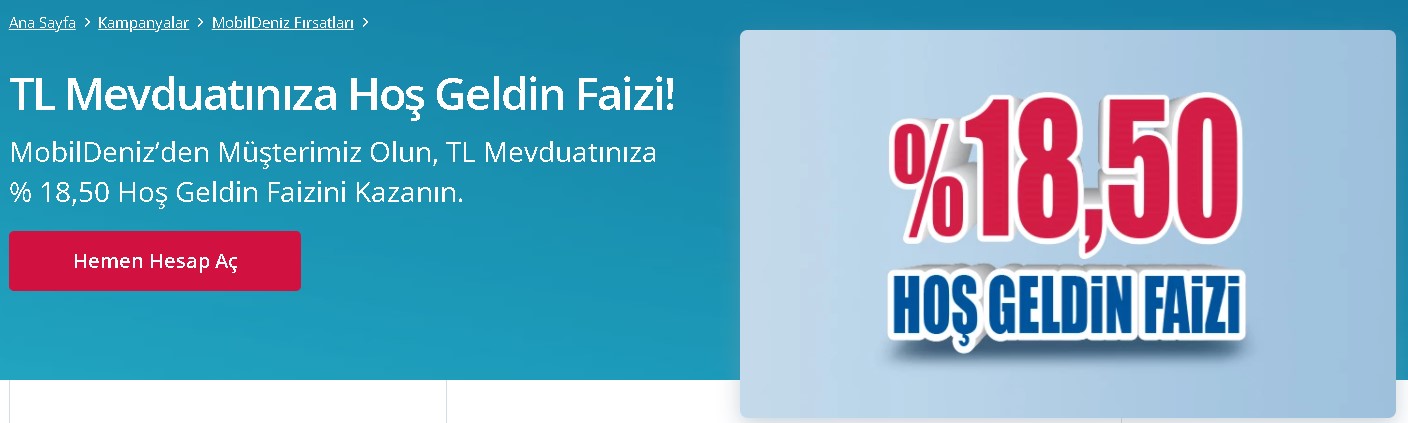 Mobil Şubeden Müşteri Olana Denizbank Yüzde 18.50 Hoş Geldin Faizi Verecek!