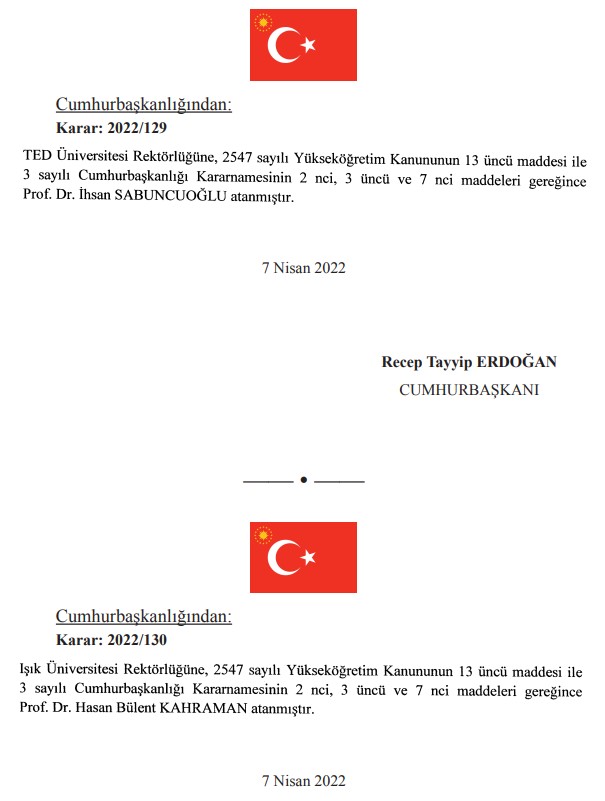 Yeni Rektör Atamaları Nisan 2022 Kararları! Rektör Ataması Yapılan Üniversiteler ve Atanan Rektörler Kimler?