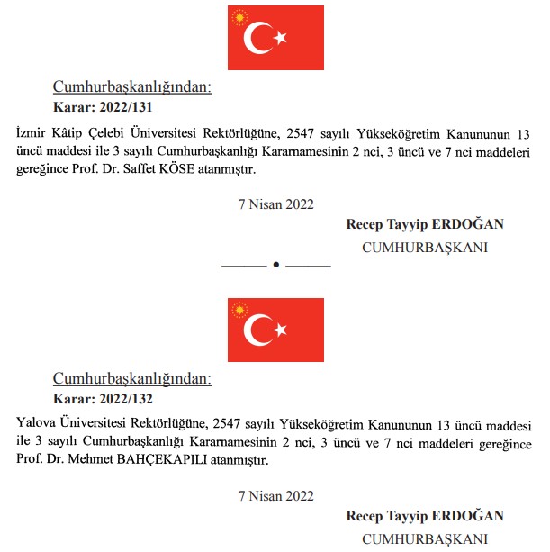 Yeni Rektör Atamaları Nisan 2022 Kararları! Rektör Ataması Yapılan Üniversiteler ve Atanan Rektörler Kimler?