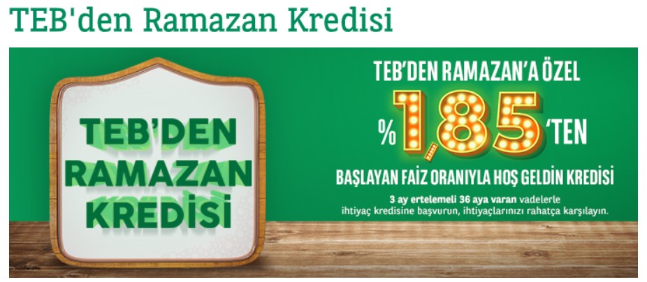 Ramazan'da Çek, Kurban'dan Sonra Öde! TEB'den Günlük 18 TL Taksitle 3 Ay Ertelemeli 10.000 TL Kredi