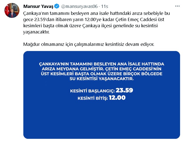 Başkan Mansur Yavaş Duyurdu: Ankara'da 12 Saatlik Su Kesintisi Yapılacak! Çankaya'da Sular Ne Zaman Gelecek?