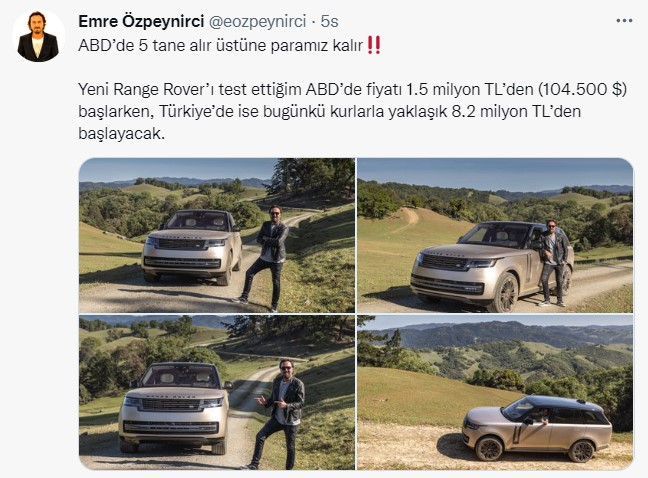 Yeni Range Rover Fiyatı Dudak Uçuklattı: Türkiye'deki Satış Fiyatı İle Amerika'da 5 Tane Alınıyor