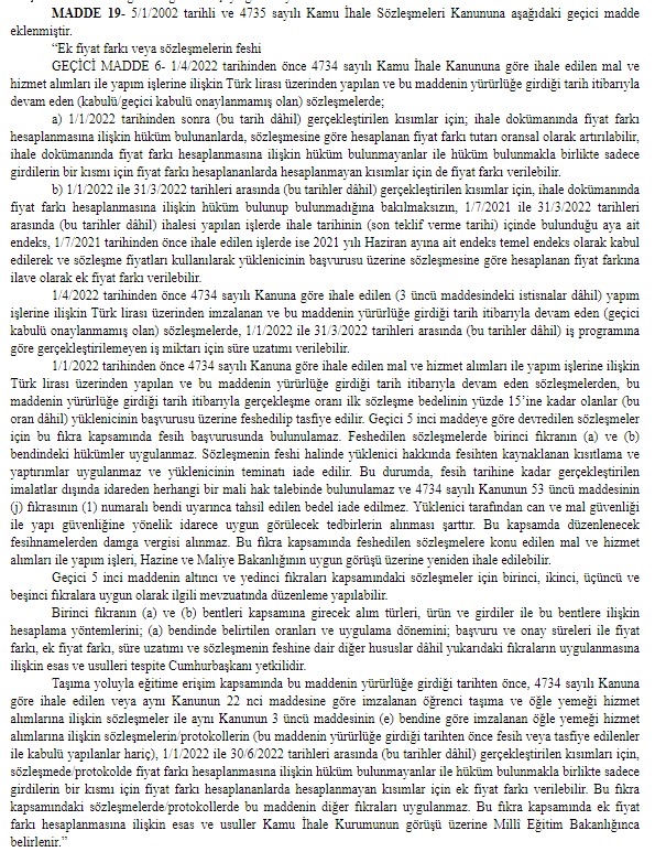 Kamu Müteahhitleri Bekliyordu: Ek Fiyat Farkı, Sözleşmelerin Feshi İle İlgili Geçici 6. Madde Resmi Gazete'de Yayımlandı