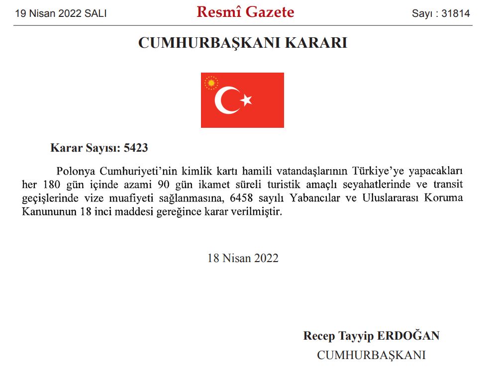 Türkiye'nin Polonya'ya Vize Muafiyeti Kararı Resmi Gazete'de Yayımlandı