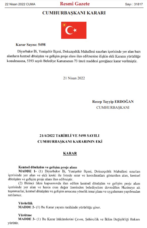 Diyarbakır ve Erzurum İçin Kritik Karar! Dokuzçeltik Mahallesi ve Yakutiye Palandöken Kentsel Dönüşüm Alanı İlan Edildi