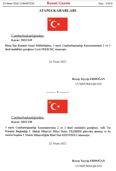 23 Nisan Atama Kararları Resmi Gazete'de Yayımlandı