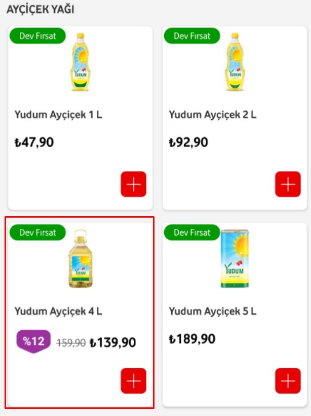 Ayçiçek Yağına 50 TL'lik Dev İndirim! Vodafone Marketten Alana 4 LT Yudum Ayçiçek Yağı 89,90 TL, 5 GB İnternet Bedava