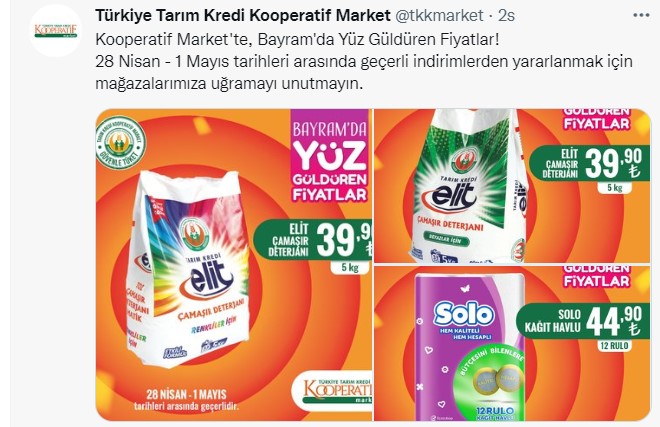 Tarım Kredi Ceplere Bayram Ettirecek İndirim Kampanyası! Tereyağı, TMO 5 LT Ayçiçek Yağ, Kıyma, Kuşbaşı Et, Un Fiyatları