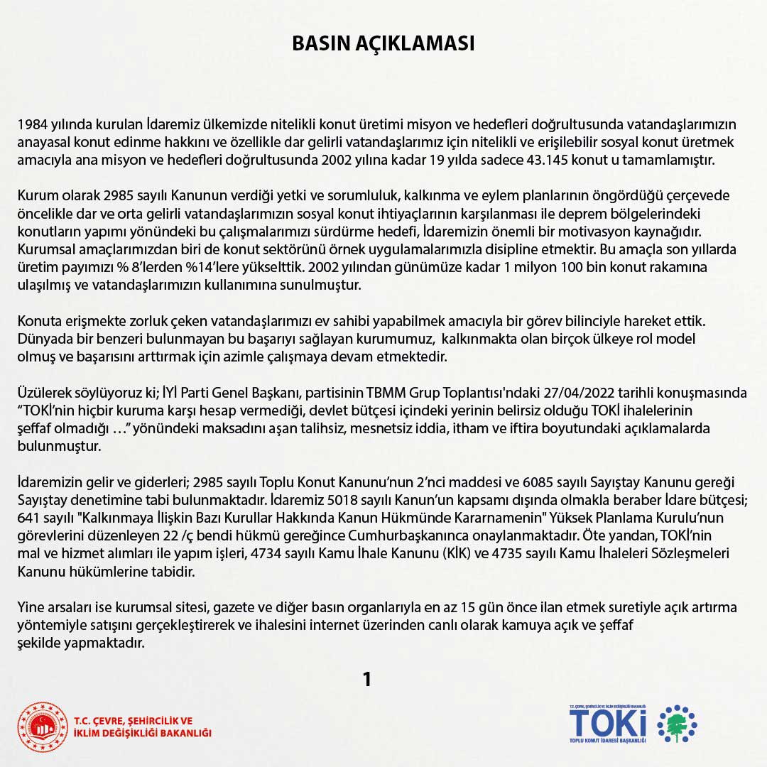 Meral Akşener'in iddialarına TOKİ'den resmi açıklama yapıldı