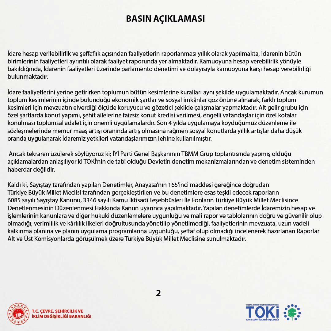 Meral Akşener'in iddialarına TOKİ'den resmi açıklama yapıldı