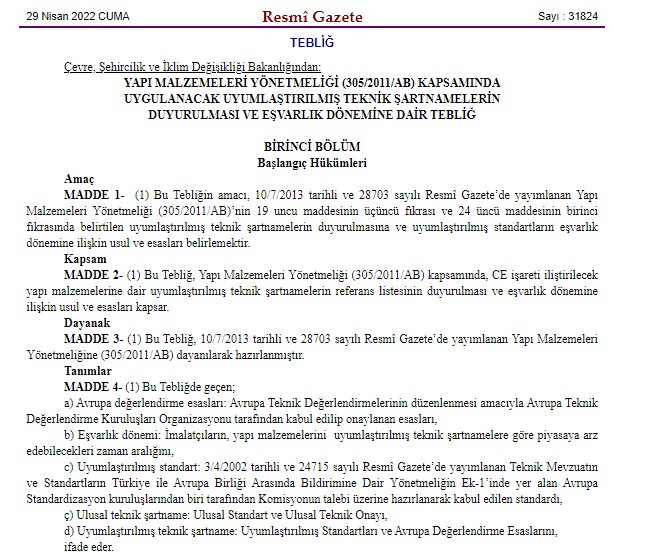 Yapı Malzemeleri Yönetmeliği 2022 İle 305/2011/AB Uyumlaştırılmış Teknik Şartname ve Yangına Tepki Sınıfları Değişti