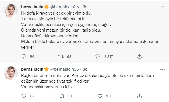 Berna Laçin Pahalı Fiyatla Yabancıya Vermek Yerine Evini Bakın Kime Kiraya Vermiş?