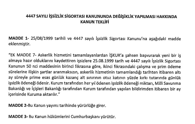 Askerden Gelene İşsizlik Maaşı 2022 İçin Top Mecliste! İş Bulamayana 6 Ay Maaş Ödenecek