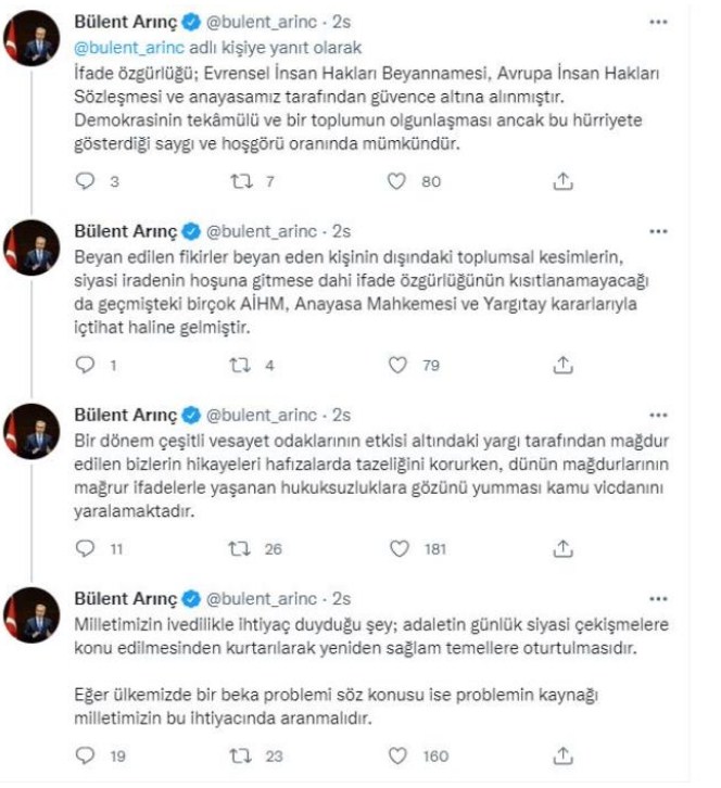 Eski TBMM Başkanı Bülent Arınç'tan Kaftancıoğlu Paylaşımı Geldi