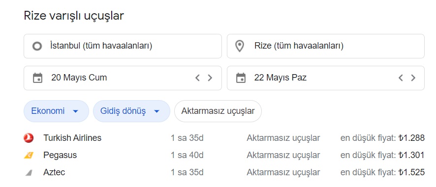 İstanbul - Rize Ve Ankara - Rize Tek Yön Ve Gidiş - Dönüş Uçak Bileti Fiyatları Ne Kadar?