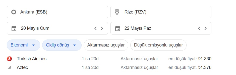 İstanbul - Rize Ve Ankara - Rize Tek Yön Ve Gidiş - Dönüş Uçak Bileti Fiyatları Ne Kadar?