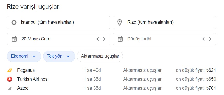 İstanbul - Rize Ve Ankara - Rize Tek Yön Ve Gidiş - Dönüş Uçak Bileti Fiyatları Ne Kadar?