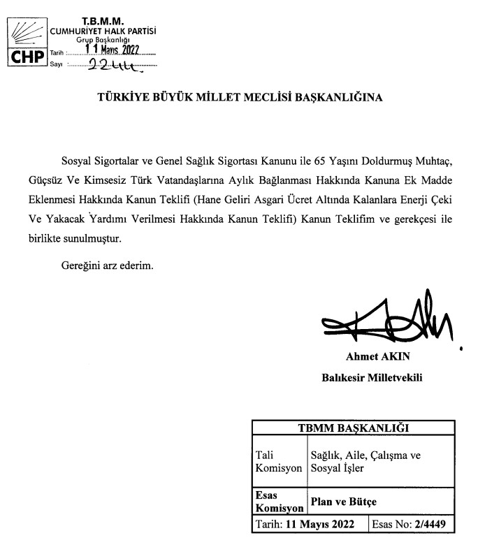 Emeklilere, 65 Yaş Aylığı Alanlara Elektrik Faturası Enerji Çeki Yardımı ve Yakacak Desteği İçin Kanun Teklifi Mecliste!