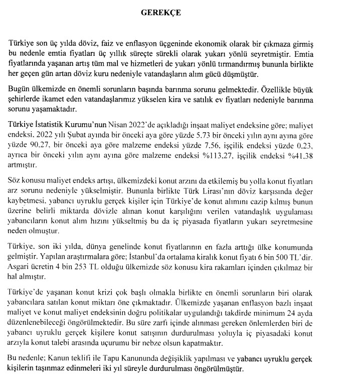 Yabancılara Konut Satışı 2 Sene Yasaklanacak! Tapu Kanunu Değişikliği İçin Teklif Mecliste