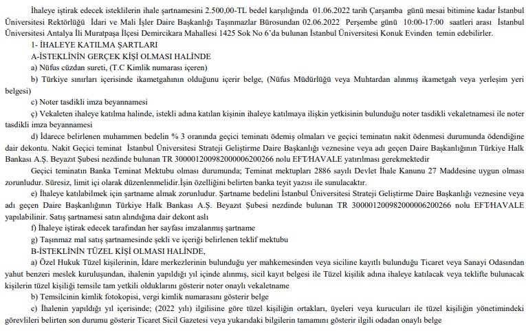 İstanbul Teknik Üniversitesi İTÜ Antalya'da Satılık Konut İhalesi İlanı Yayımladı! Muratpaşa'da Satılık Daireler