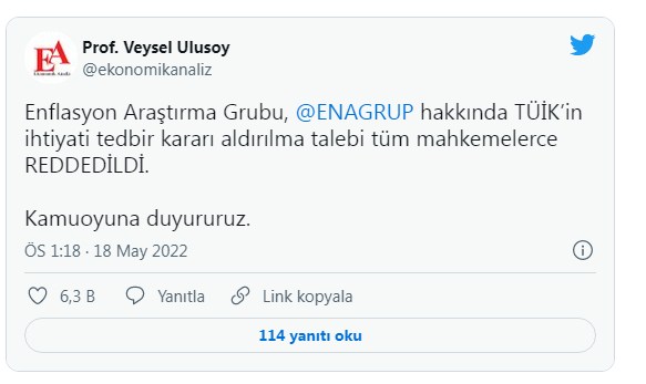 TÜİK'in ENAG Hakkında İhtiyati Tedbir Kararı Aldırma Talebi Reddedildi