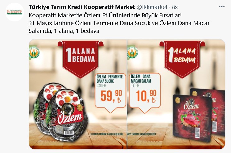 Tarım Kredi Market Çılgın Hafta Sonu İndirimi Kampanyası: 1 Alana 1 Bedava, Ayçiçek Yağı, Çay, Un Fırsat Ürünleri