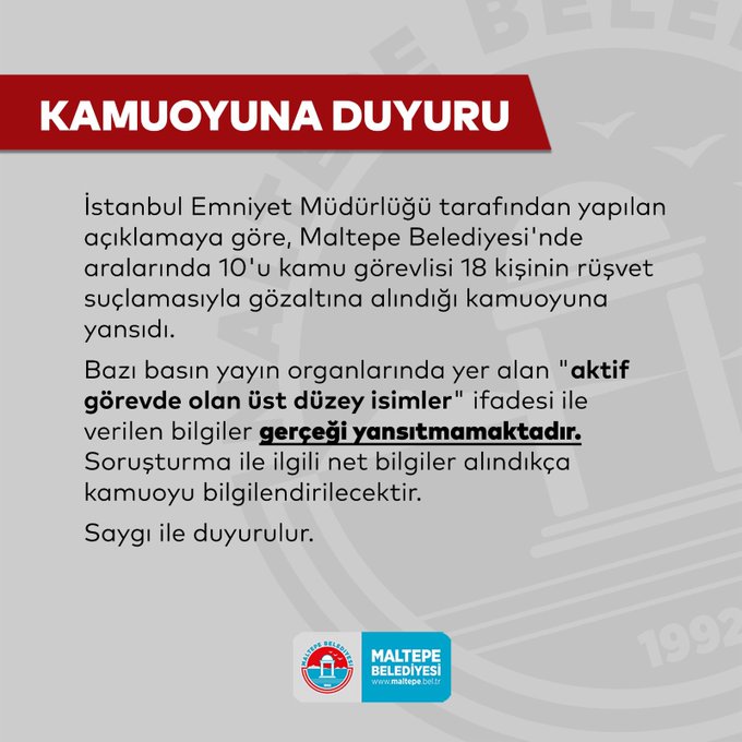 Maltepe Belediyesi'nden Rüşvet Operasyonu Açıklaması