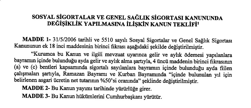 Top Mecliste! Asgari Ücretliye Kurban Bayramı'nda 2.125 TL Bayram İkramiyesi Müjde Son Dakika Gelsin Kanun Teklifi