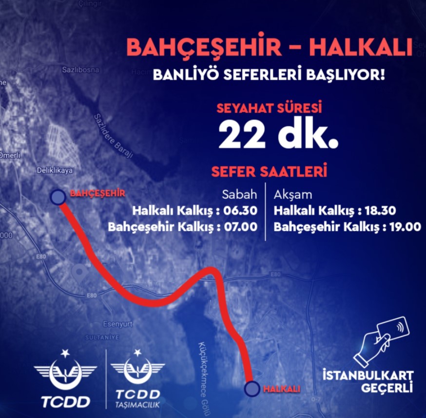 Halkalı Bahçeşehir Banliyö Hattı Sefer Saatleri ve Durakları