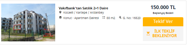 Satış için son saatlere girildi! Başımı sokacak evim olsun diyenlere Vakıfbank 200.000 TL'den ucuz 3+1 konut satıyor!