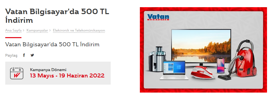 Bankkart ile elektronik alışverişini Vatan Bilgisayar'dan yapanlar anında 500 TL indirimi kapacak!