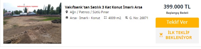 Servet Kazandıracak Konut İmarlı Arsalar Satışta! Vakıfbank 90 Bin TL'ye, 210 Bin TL'ye Arsa Satışı Yapıyor!