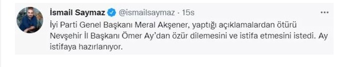 Sosyal Medya İYİ Partili Ömer Ay'ın Açıklamalarını Konuşuyor! Akşener'in Ay'ın İstifasını İstediği İddia Edildi