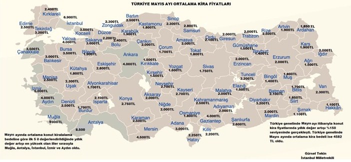 Türkiye'nin Kira Haritasına Göre Ortalama Kira 4 Bin 582 Lira Oldu