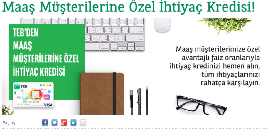 TEB Maaş Müşterisine Özel İhtiyaç Kredisi Kampanyası: Aylık 958.42 TL Taksit Ödeyene 10 Bin TL Nakit Para