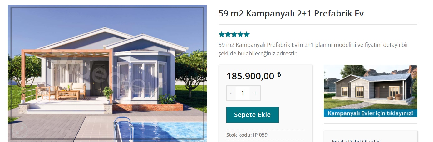 Prefabrik Ev Kampanyası Haziran 2022! 2+1 59 Metrekare Tek Katlı Prefabrik Ev 185 Bin TL!