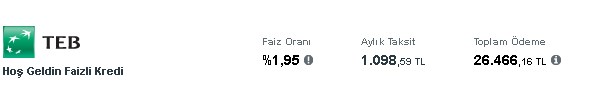 Kamu bankalarından bile düşük faizle 12, 24, 36 ay vadeli 20.000 TL ihtiyaç kredisi TEB'den!