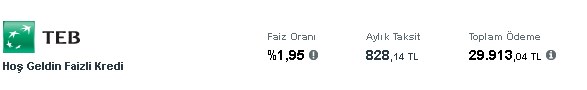 Kamu bankalarından bile düşük faizle 12, 24, 36 ay vadeli 20.000 TL ihtiyaç kredisi TEB'den!