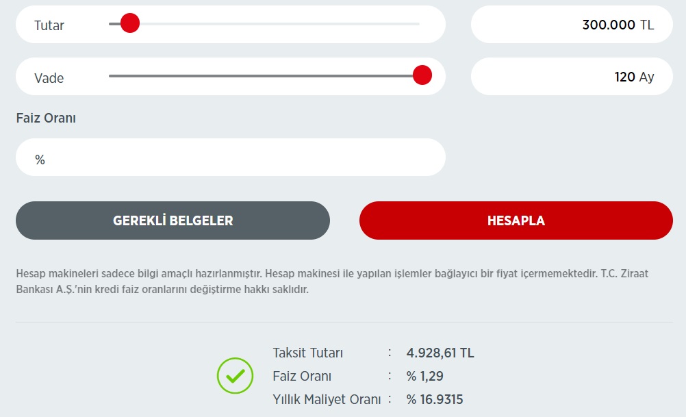 10 Yıl Vadeli 300 Bin TL Konut Kredisinin Ziraat Bankası'nda Aylık Taksiti Kaç TL?