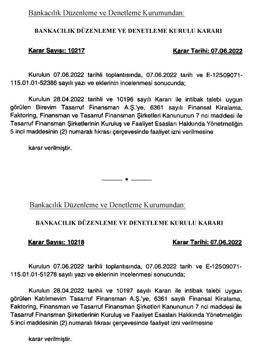 BDDK'dan Faaliyet İzni Alan Tasarruf Finansman Şirketleri Resmi Gazete'de Açıklandı!