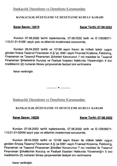 BDDK'dan Faaliyet İzni Alan Tasarruf Finansman Şirketleri Resmi Gazete'de Açıklandı!