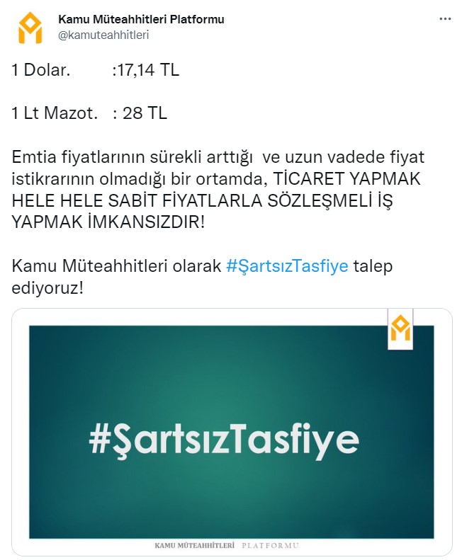 Dolar 17, Mazot 28 TL Oldu, Şantiyeler Paydos Etti! Kamu Müteahhitleri Şartsız Tasfiye İstiyor