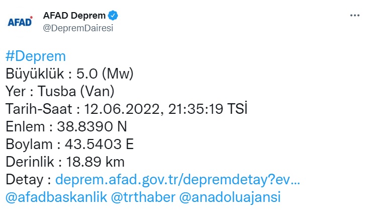 AFAD Ve Kandilli Deprem Duyurusu! Van 5.3 Şiddetinde Depremle Sallandı!