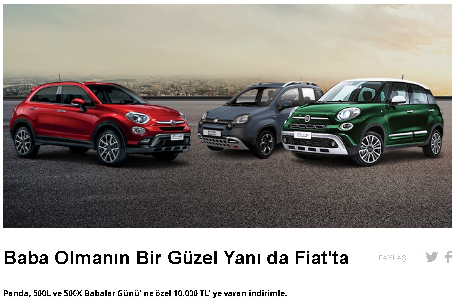 Fiat'tan Baba Kampanya! Fiat Panda, 500L ve 500X Modellerine Babalar Gününe Özel 10 Bin TL İndirim