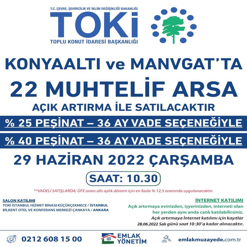 TOKİ Antalya'da Konyaaltı ve Manavgat'ta 36 ay vadeyle arsa satacağını ilan etti